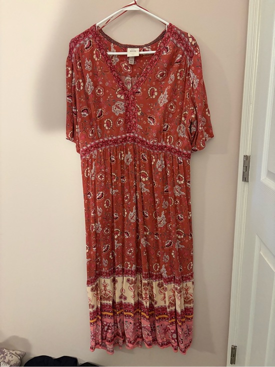 Knox Rose Dresses & Skirts - Knox Rose Boho Floral Midi Maxi Dress XXL Pink Rust Peasant Cottagecore